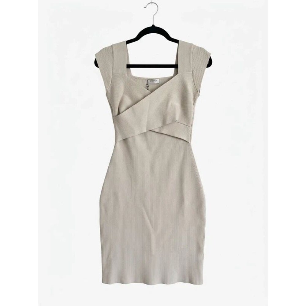 Babaton (Aritzia) Sculpt Knit Criss-Cross Mini Dress – Beige/Oat – Size Large